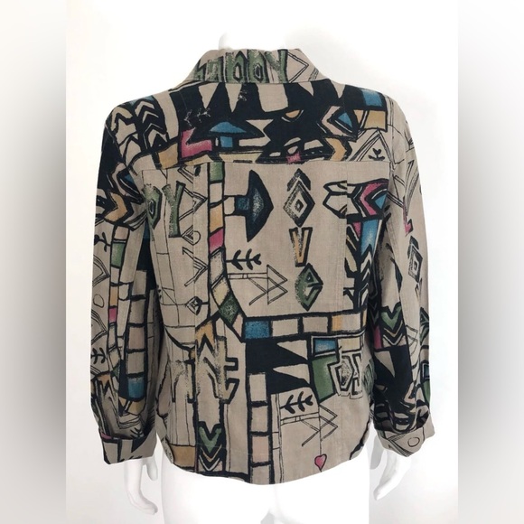 Chico's Linen Jacket LOVE HAPPY JOY Abstract Graffiti - Picture 6 of 12
